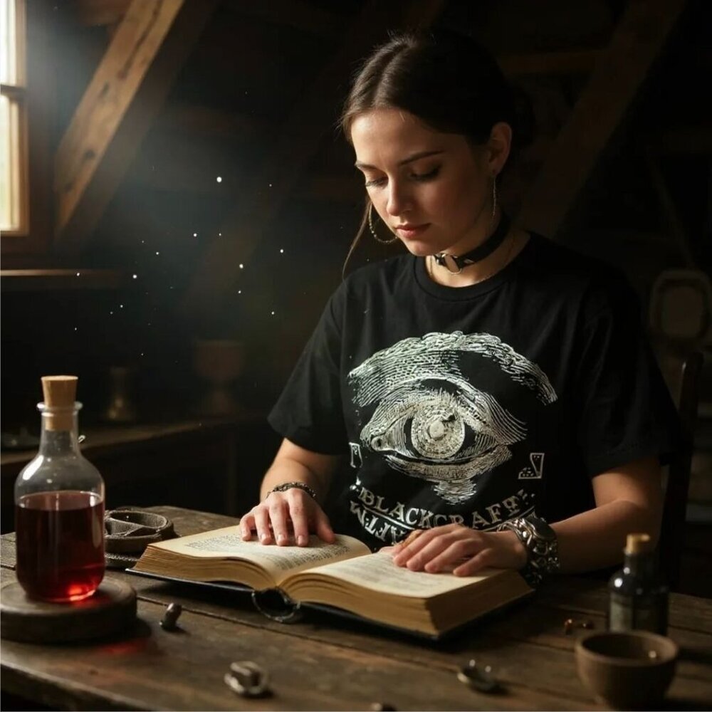 Blackcraft ✦ Ouija Eye Graphic Tee ✦ Black White Occult Print Unisex Cotton XS - Picture 5 of 7